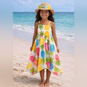 🌺 2 PC C&C California Girls Pineapple Dress Set Sz 6 NWT Summer Outfit Dress+Hat